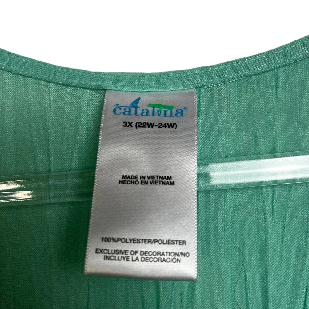 Catalina Womens Plus 3X Teal Green Crinkle Crochet Lace Trim Swim Cover Up Tunic